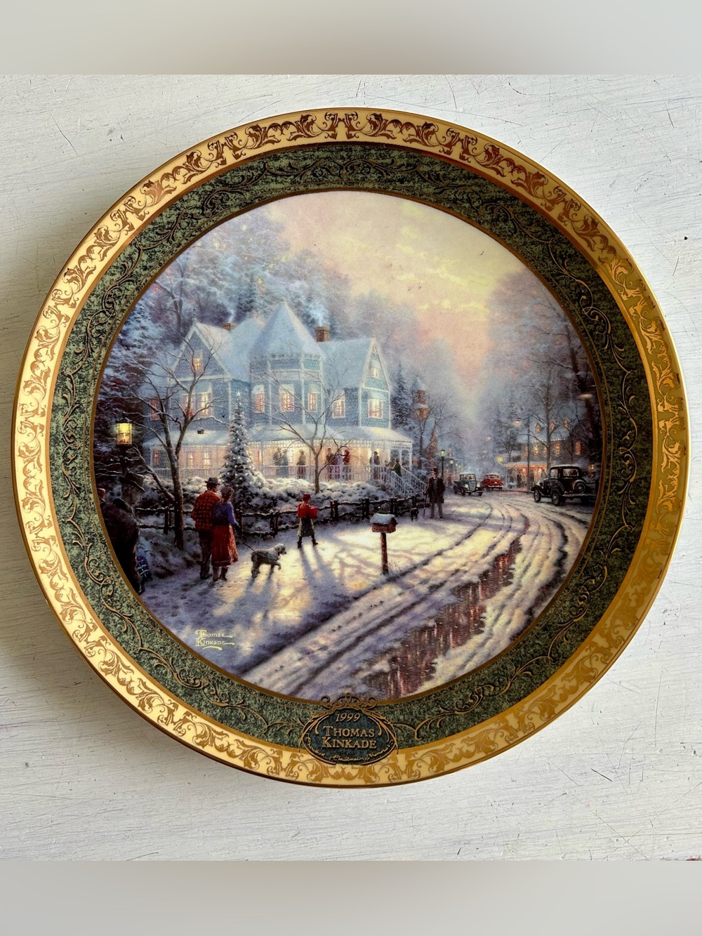 The Bradford Exchange Gold and Green Holiday Village Collector Plate